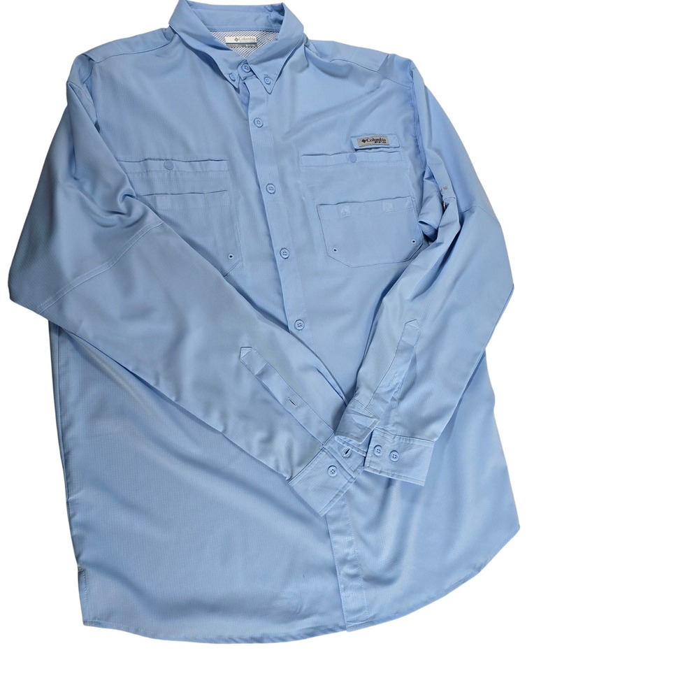 Columbia PFG Long Sleeve Fishing Shirt Mens XLT Blue Omni Shade Quick Dry‎